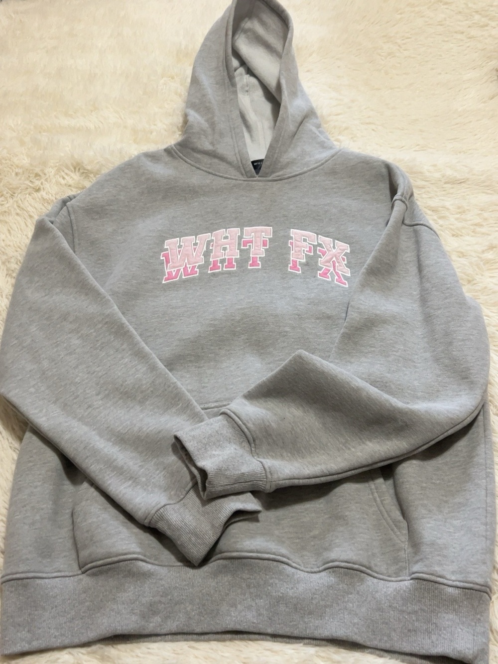 White Fox Boutique Grey Hoodie with Pink Lettering